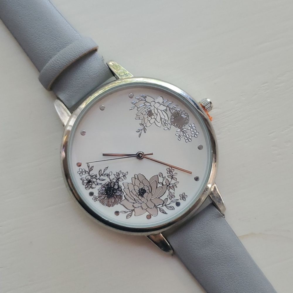 Floral gray and silver watch